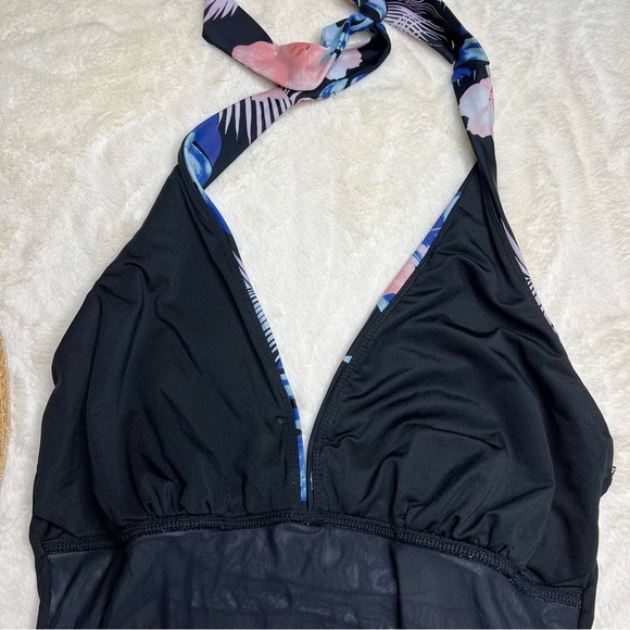DKNY Halter Shirred One Piece Swimsuit With Tropical Floral Print - Picture 7 of 10